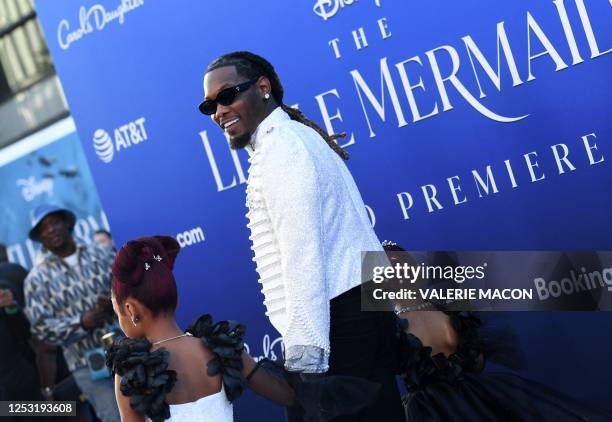 Rapper Offset and his daughters Kulture Kiari Cephus and Kalea Marie Cephus arrive for the world premiere of Disney's "The Little Mermaid" at the...