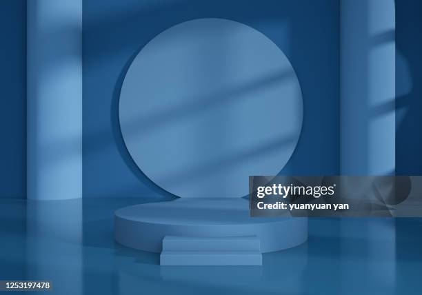 3d rendering exhibition background - blue room stock pictures, royalty-free photos & images