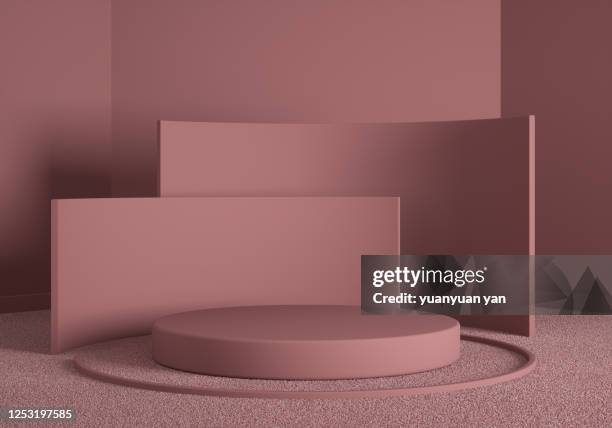 3d rendering exhibition background - red pedestal stock pictures, royalty-free photos & images