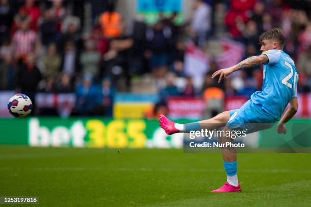 Jack Clarke of Sunderland chests the ball crosses the ball controls the ball during the Sky Bet Championship match between Preston North End and...