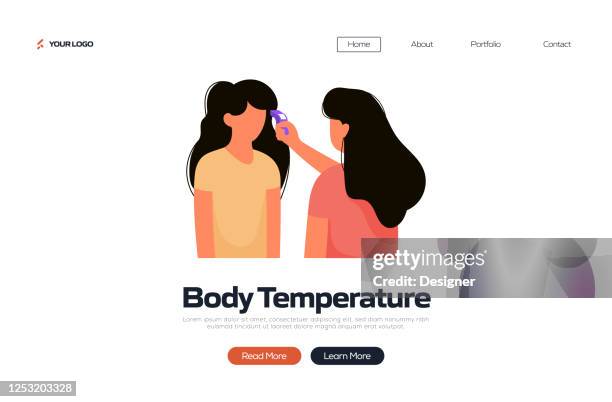 the new normal concept - body temperature vector illustration - facemasks office stock illustrations