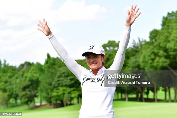 Ayaka Watanabe of Japan celebrates winning the tournament through the playoff during the final round of the Earth Mondamin Cup at the Camellia Hills...