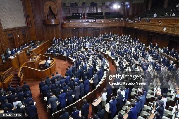 Japan's House of Representatives passes at a preliminary session in Tokyo on May 9 a controversial bill that would amend immigration law to enable...