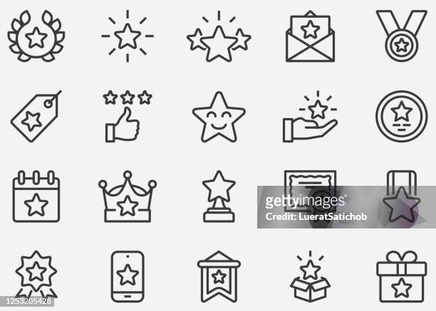 star award line icons - positive emotionen stock-grafiken, -clipart, -cartoons und -symbole