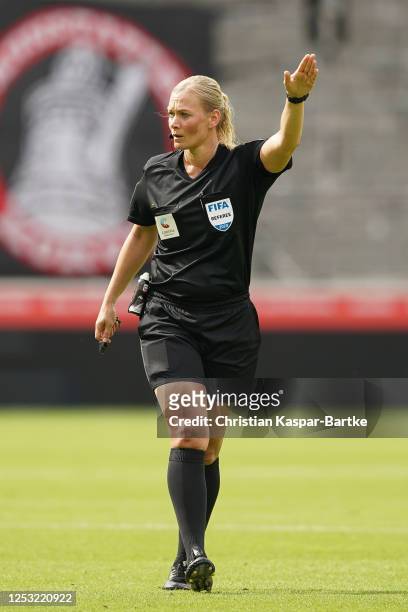 Referee Bibiana Steinhaus reacts during the Second Bundesliga match between VfB Stuttgart and SV Darmstadt 98 at Mercedes-Benz Arena on June 28, 2020...