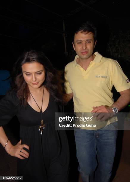 Preity Zinta and Ness Wadia attend the Aurus restaurant launch on July 13, 2007 in Mumbai, India