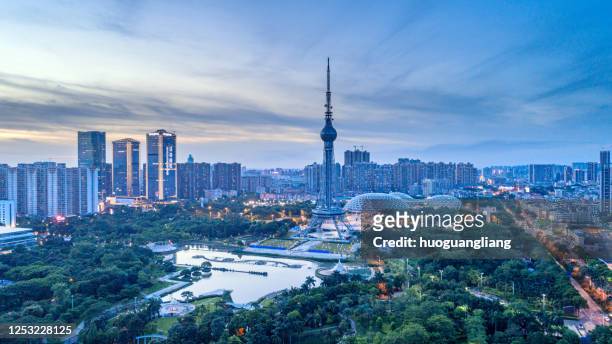 night in foshan tv tower park - pearl river delta stock pictures, royalty-free photos & images