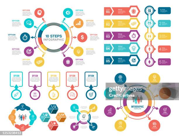 set of infographic elements - workflow efficiency stock illustrations