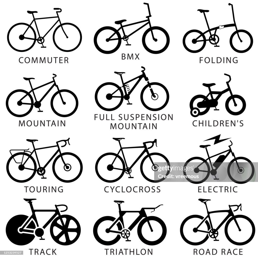 Conjunto de iconos de tipos de bicicleta