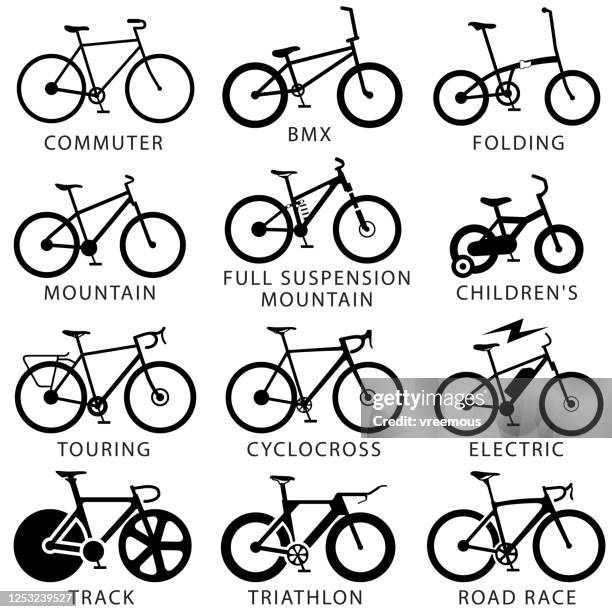 illustrations, cliparts, dessins animés et icônes de ensemble d’icônes de types de bicyclettes - loisir picto