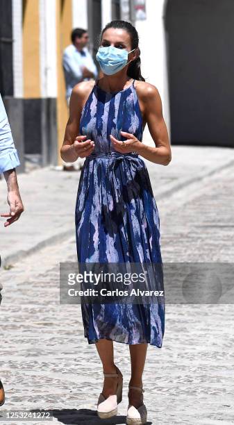 Queen Letizia of Spain during a visit to the Real Alcázar and Catedral de Sevilla on June 29, 2020 in Seville, Spain. This trip is part of a royal...