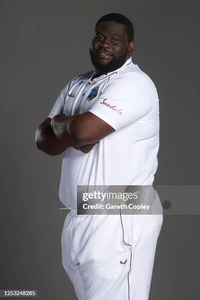 Rahkeem Cornwall of the West Indies poses for a portrait at Emirates Old Trafford on June 28, 2020 in Manchester, England.