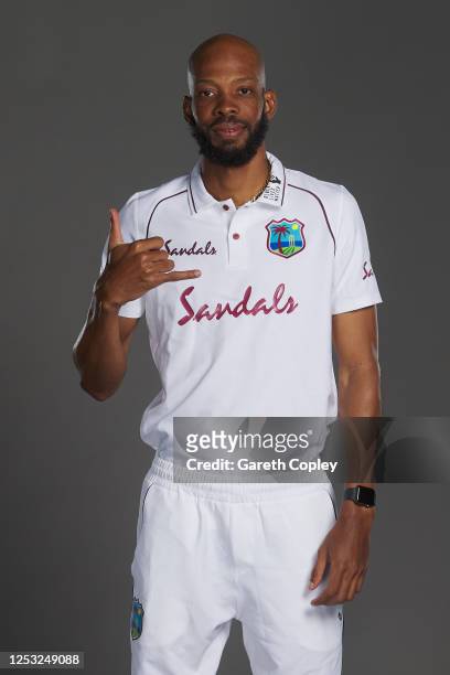 Roston Chase of the West Indies poses for a portrait at Emirates Old Trafford on June 28, 2020 in Manchester, England.