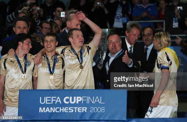 Zenit St. Petersburg manager Dick Advocaat is seen during the UEFA Cup Final between Zenit St. Petersburg and Glasgow Rangers at the City of...