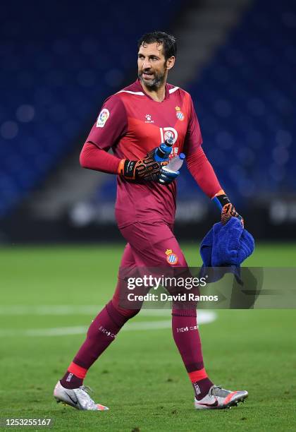 Diego Lopez of RCD Espanyol looks on during the Liga match between RCD Espanyol and Real Madrid CF at RCDE Stadium on June 28, 2020 in Barcelona,...