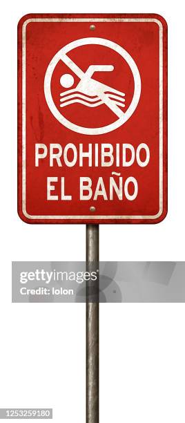 red 'no swimming' warning sign isolated on white - beach closed stock illustrations
