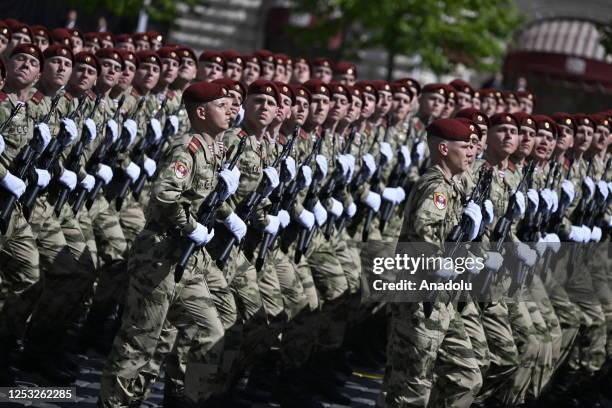 Ceremonial soldiers parade during 78th anniversary of the Victory Day in Red Square in Moscow, Russia on May 09, 2023. The Victory parade take place...