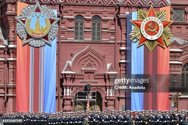 Ceremonial soldiers parade during 78th anniversary of the Victory Day in Red Square in Moscow, Russia on May 09, 2023. The Victory parade take place...