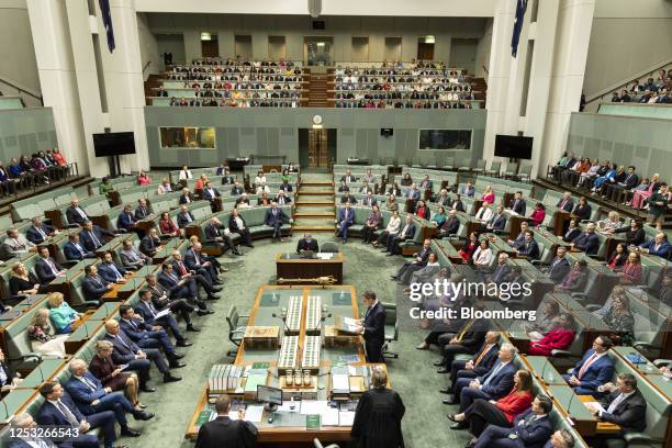 Jim Chalmers, Australia's treasurer, delivers the budget in the House of Representatives chamber at Parliament House in Canberra, Australia, on...