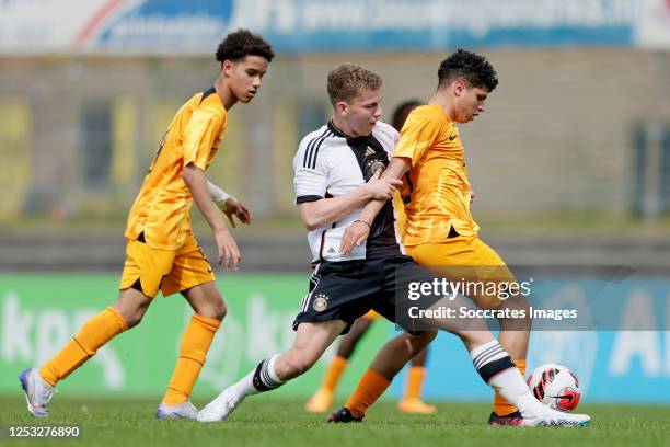 Max Knoll of Germany U15, Ayoub Ouarghi of Holland U15 during the U15 Men match between Holland U15 v Germany U15 at the sportpark Marsdijk on May 6,...