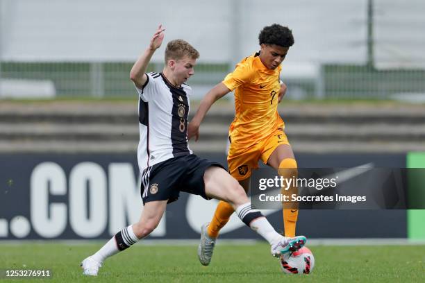 Max Knoll of Germany U15, Austyn Jones of Holland U15 during the U15 Men match between Holland U15 v Germany U15 at the sportpark Marsdijk on May 6,...