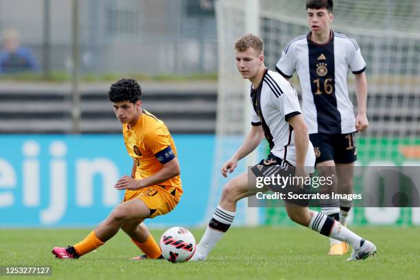 Ayoub Ouarghi of Holland U15, Max Knoll of Germany U15 during the U15 Men match between Holland U15 v Germany U15 at the sportpark Marsdijk on May 6,...