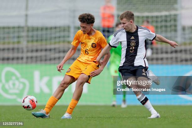 Fabian Merien of Holland U15, Max Knoll of Germany U15 during the U15 Men match between Holland U15 v Germany U15 at the sportpark Marsdijk on May 6,...