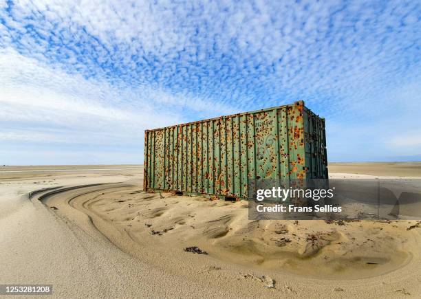 container as target for the air force at the cornfield shooting range, vlieland, netherlands - vlieland stock pictures, royalty-free photos & images