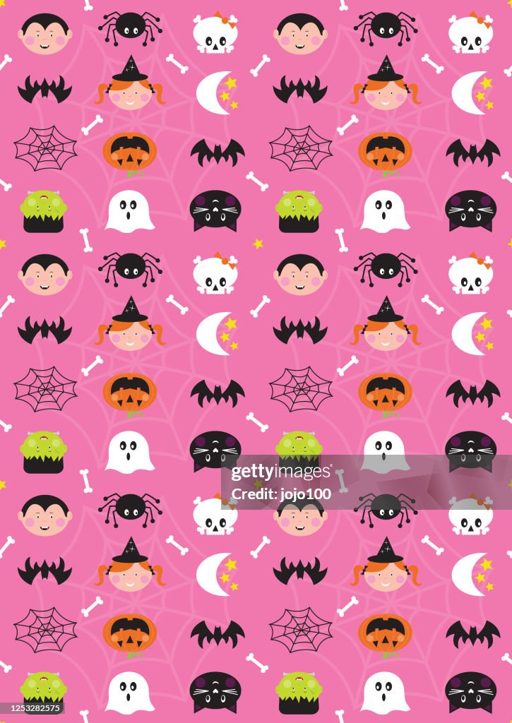 Halloween Cute Character Seamless Repeat Pattern