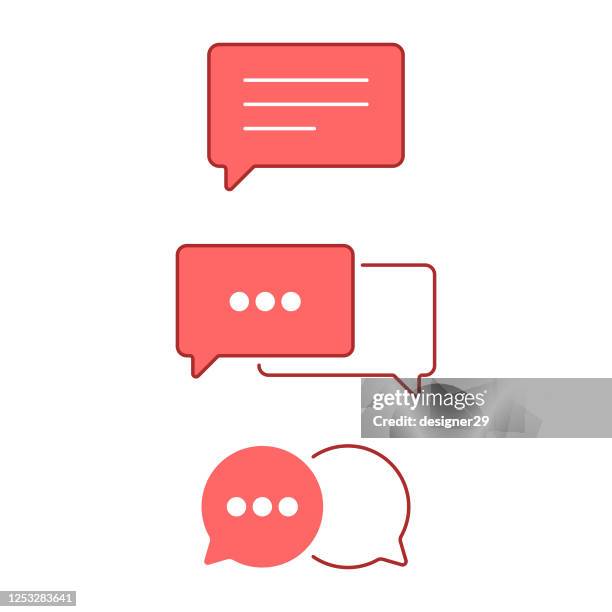 red speech bubble and chatting icon set vector design on white background. - online chat ballon stock illustrations