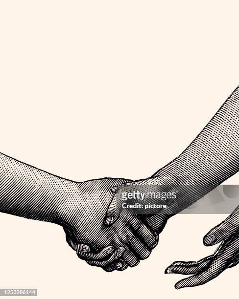 shaking hands (xxxl) - human hand drawing stock illustrations