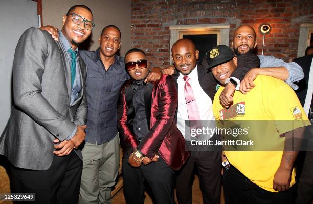 Carmelo Anthony, Jay-Z, Nas, Steve Stoute, DJ Premier and Common attends Nas' 38th birthday party at Catch on September 14, 2011 in New York City.