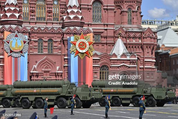 Russian RS-24 Yars intercontinental ballistic missile launchers are seen during 78th anniversary of the Victory Day in Red Square in Moscow, Russia...