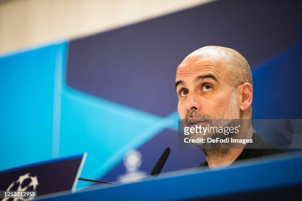 Pep Guardiola of Manchester City during the press conference on Monday 08 May 2023, Before the football match between Real Madrid and Manchester City...