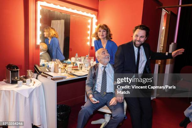 Actor Gerard Jugnot and his son Arthur with Florence Pernel are photographed for Paris Match on January 29, 2023 in Paris, France.