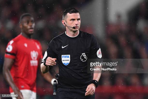 Referee, Michael Oliver during the Premier League match between Nottingham Forest and Southampton at the City Ground, Nottingham on Monday 8th May...