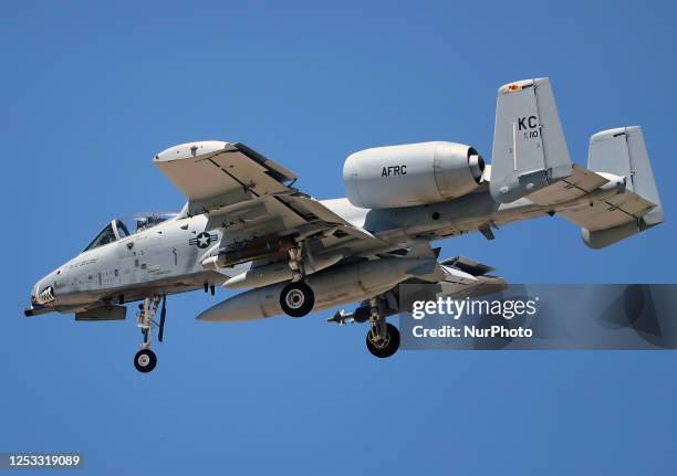 Fairchild A-10 Thunderbolt II aircraft, of the US Air Force , arriving at the Zaragoza military base from Whiteman Air Base , during the NATO...