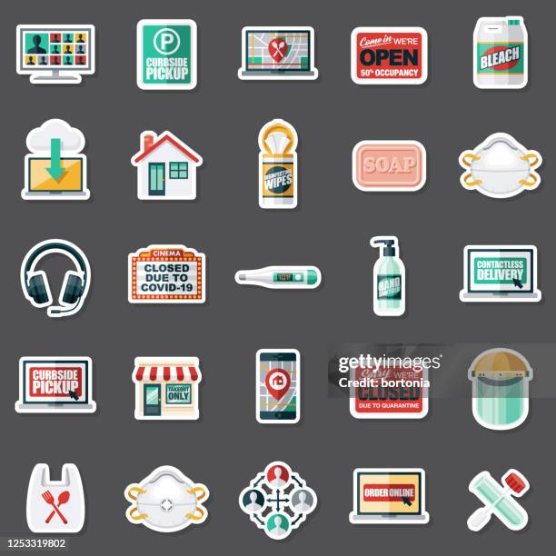 new normal sticker set - flatten the curve icon stock illustrations
