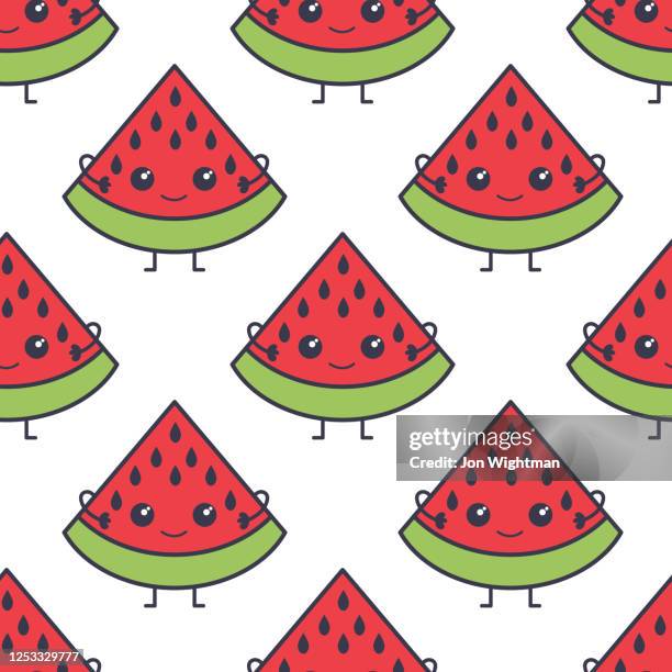 cute fruit pattern - watermelon face stock illustrations