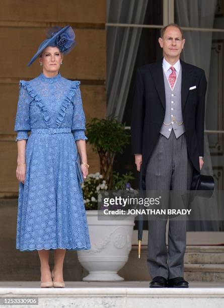 Britain's Sophie, Duchess of Edinburgh and Britain's Prince Edward, Duke of Edinburgh attend a Garden Party at Buckingham Palace in London on May 9...