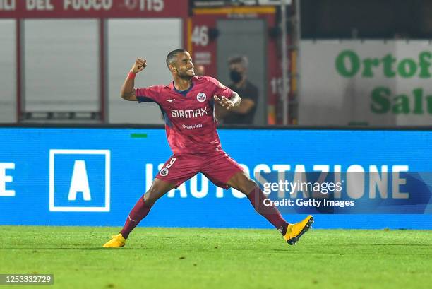 Davide Diaw of AS Cittadella celebrates after scoring his team's second goal during the serie B match between AS Cittadella and AC Perugia at Stadio...