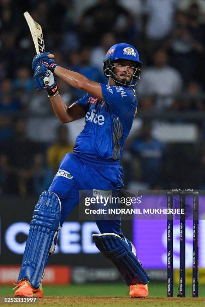 Mumbai Indians' Nehal Wadhera plays a shot during the Indian Premier League Twenty20 cricket match between Mumbai Indians and Royal Challengers...