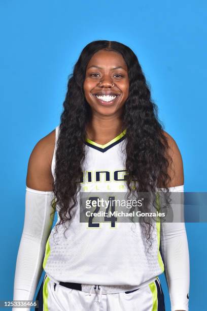 Arike Ogunbowale of the Dallas Wings poses for a head shot during WNBA Media Day at College Park Center on May 9, 2022 in Arlington, Texas. NOTE TO...