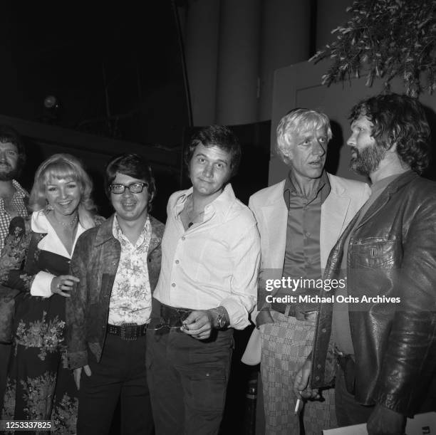 American singers Roger Miller and Kris Kristofferson attend the Merle Haggard Show at the Hollywood Bowl in Los Angeles, California, 3rd August 1973.