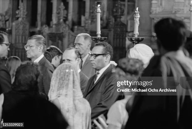 Robert McNamara attends the funeral of assassinated US Senator Robert F Kennedy at Saint Patrick's Cathedral in New York City, 8th June 1968.