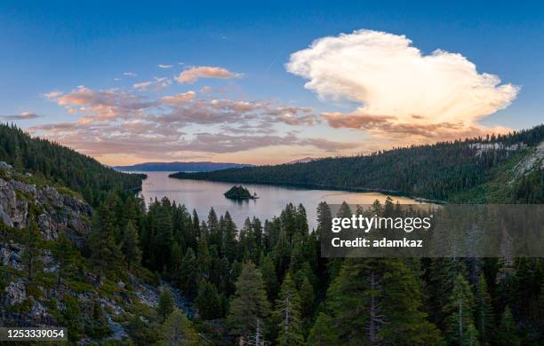 aerial panorama of lake tahoe in california - emerald bay lake tahoe stock pictures, royalty-free photos & images