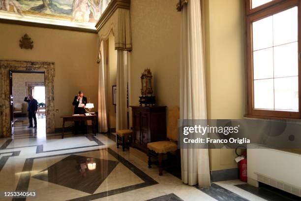 View of the Second Lodge of the Apostolic Palace on May 6, 2015 in Vatican City, Vatican. On the 2nd floor there is the luxurious “appartamento...