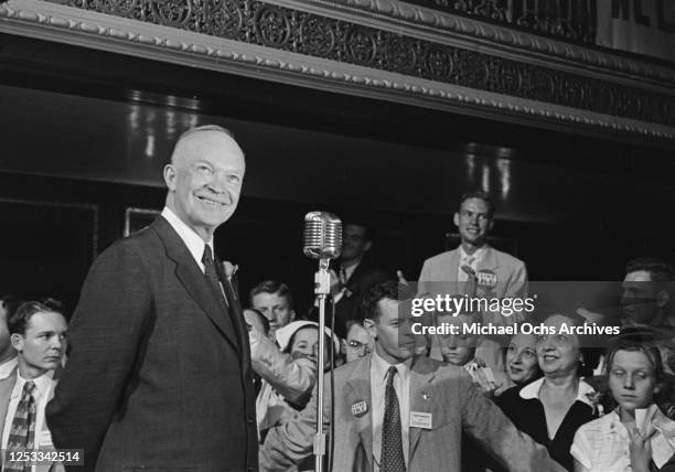 Presidential candidate Dwight D Eisenhower , aka Ike, at the 1952 Republican National Convention at the International Amphitheatre in Chicago,...