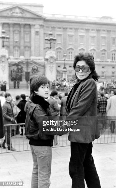 Yoko Ono and Sean Lennon at Buckingham Palace, London, 1983