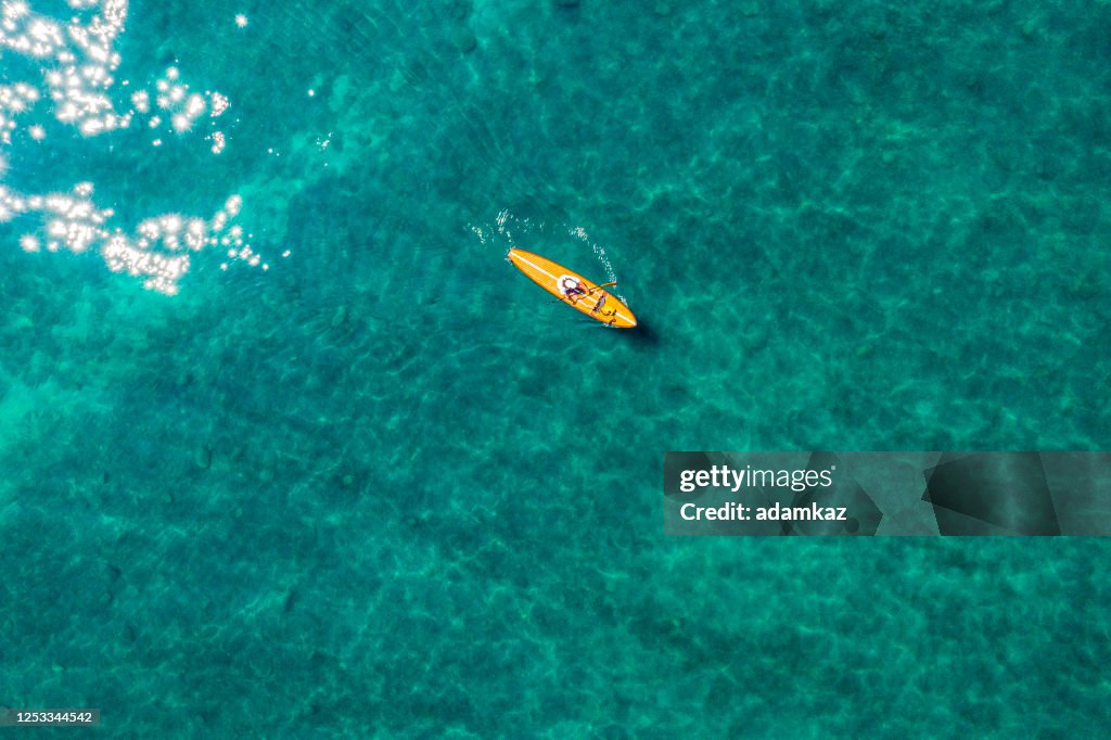 Aerial Image of kayak in Lake Tahoe in California